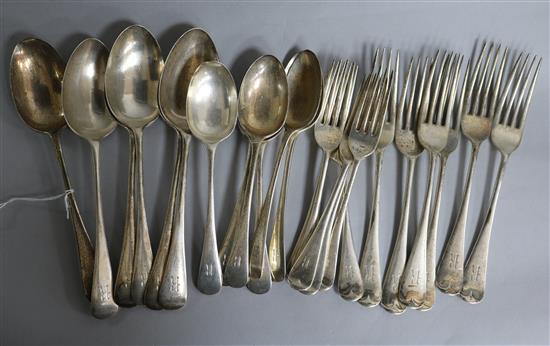 A part canteen of late Victorian Old English pattern flatware, Walker & Hall, Sheffield, 1895, 45.7 oz.